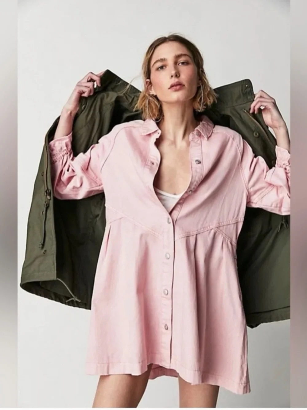 Free People We The Free Hannah Denim Mini Dress Pink Rare XL - Picture 1 of 9